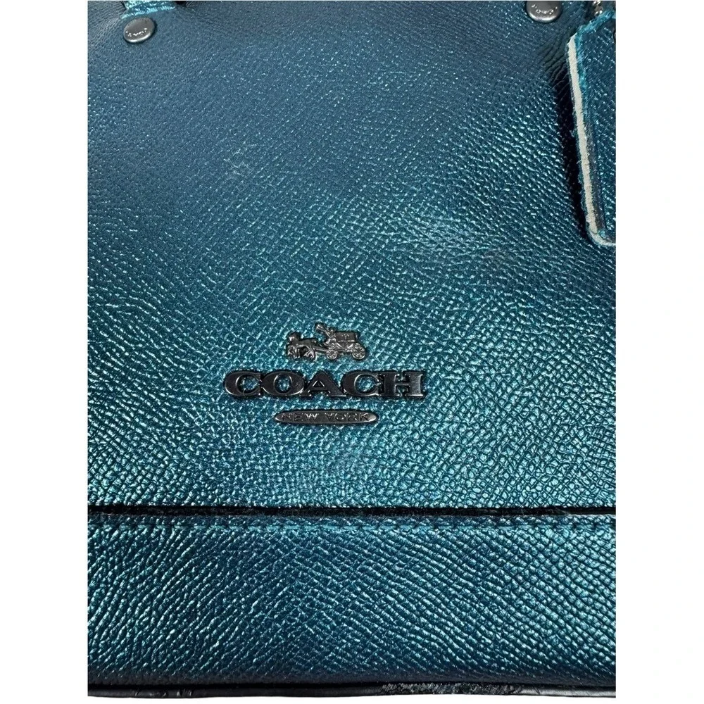 Coach Sierra Saffiano Y2K Leather Satchel Metallic Teal Blue 2017 Statement